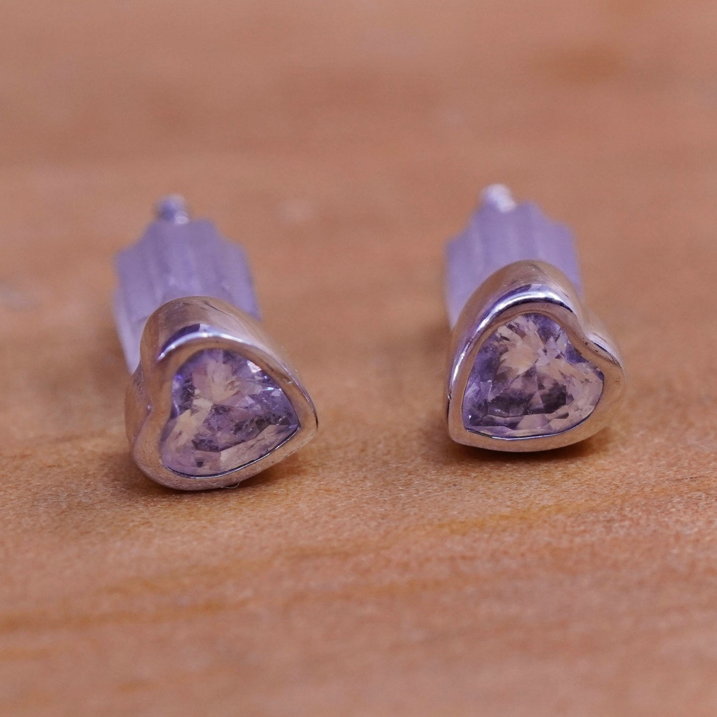 Vintage Sterling 925 silver clear cz heart studs, earrings