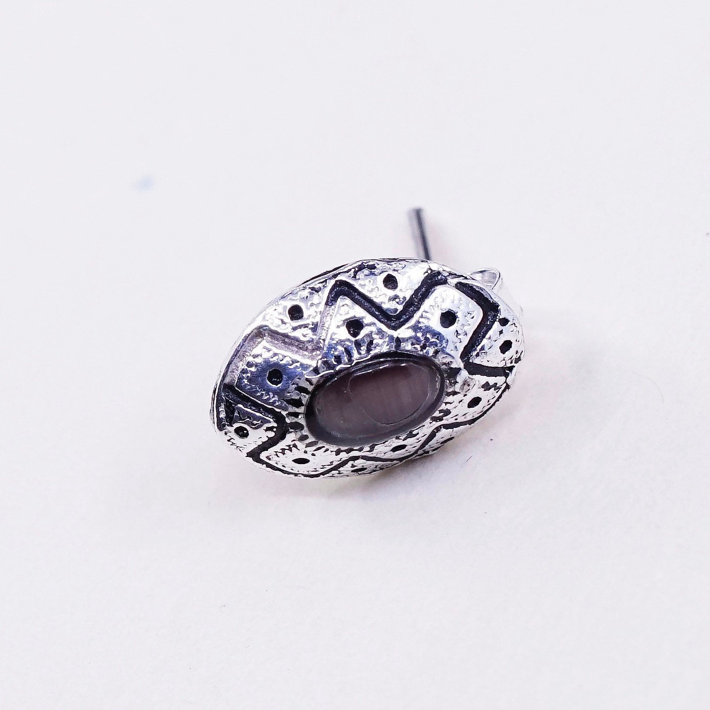 Vintage sterling silver earrings, 925 filigree studs with oval amethyst