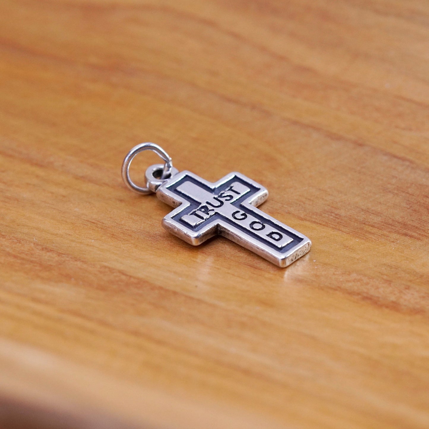 SLC Sterling silver handmade cross pendant, 925 charm engraved “trust god