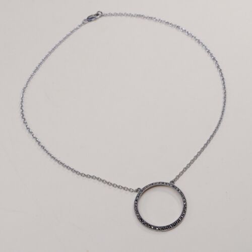 15”, Judith Jack 925 Sterling Silver Circle Chain Necklace W/ Marcasite Pendant