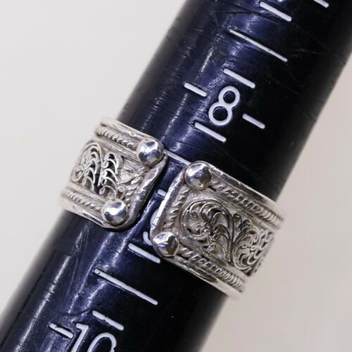 Sz 9, Vtg Sterling Silver handmade Boho Tribal Ring 925 Band W/ Pattern Embossed