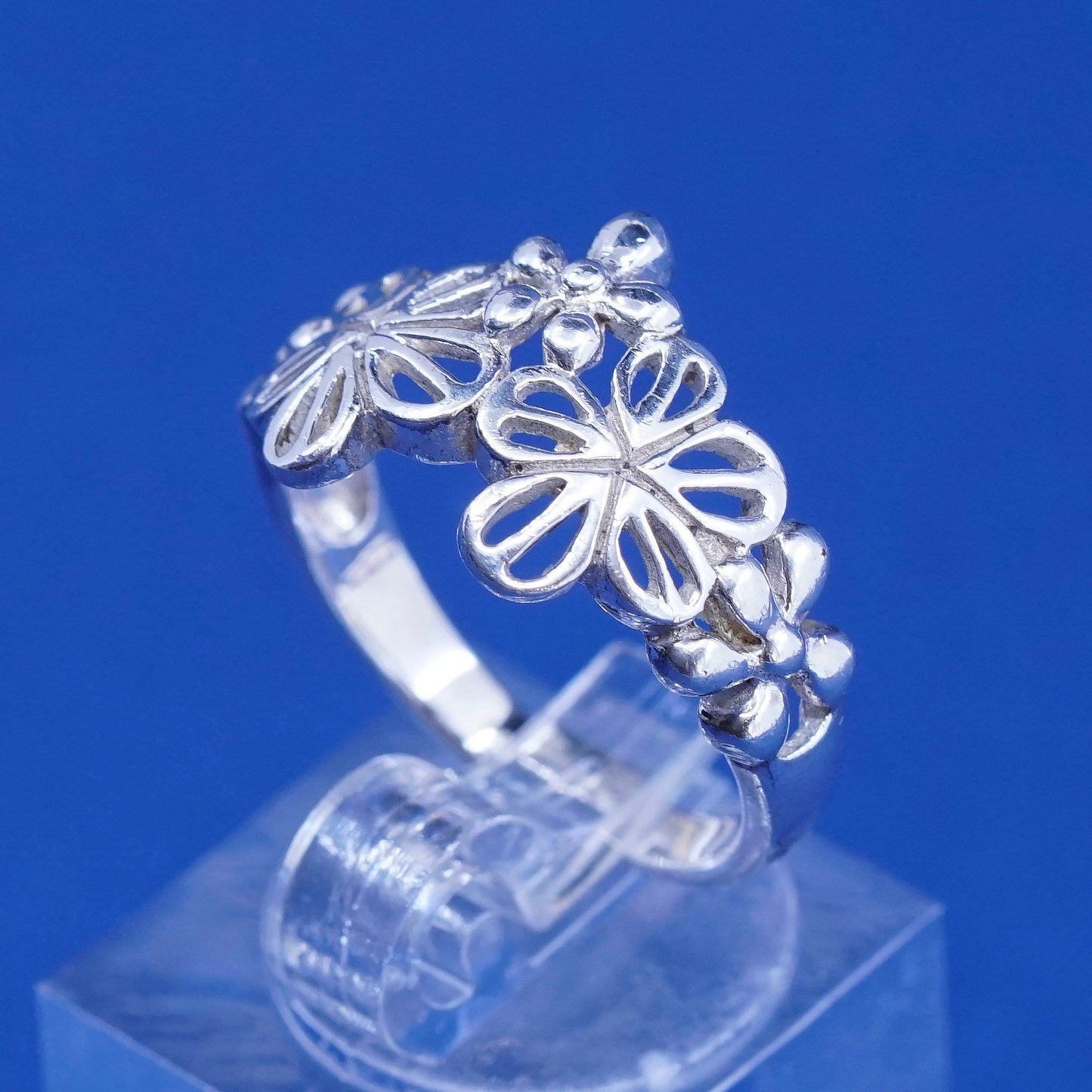 Size 7, vintage Sterling silver handmade ring, 925 filigree sunflower ring