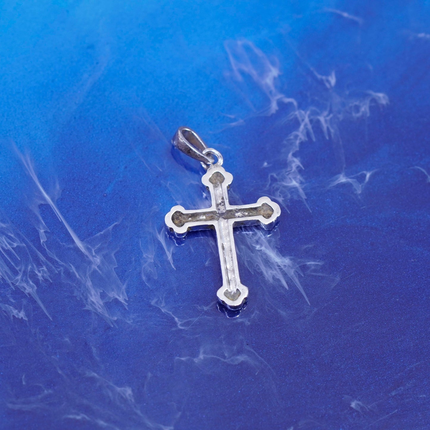 Vintage Sterling silver handmade pedant, 925 cross with cluster genuine diamond