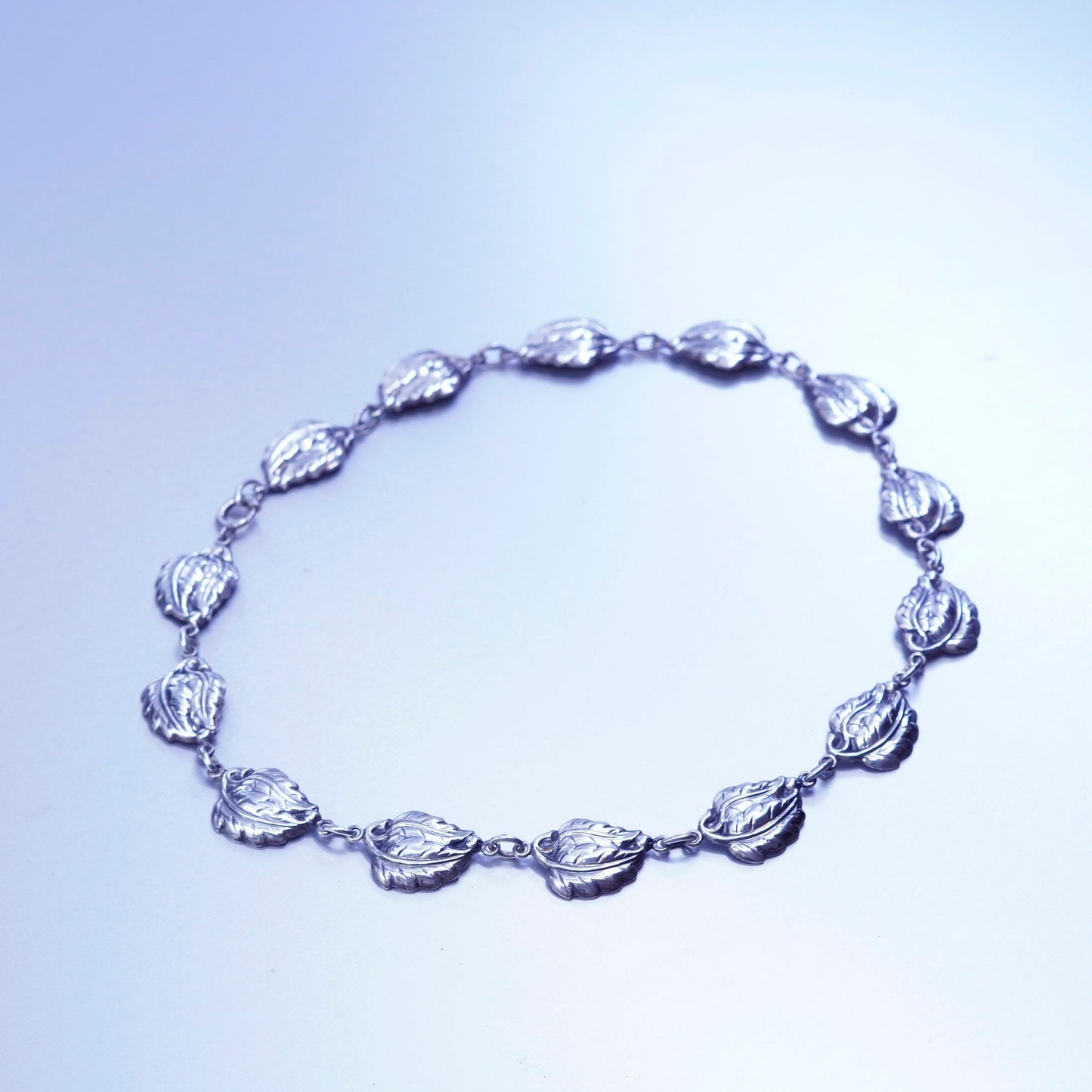 16”, vintage danecraft Sterling silver necklace, 925 leaf chain choker collar