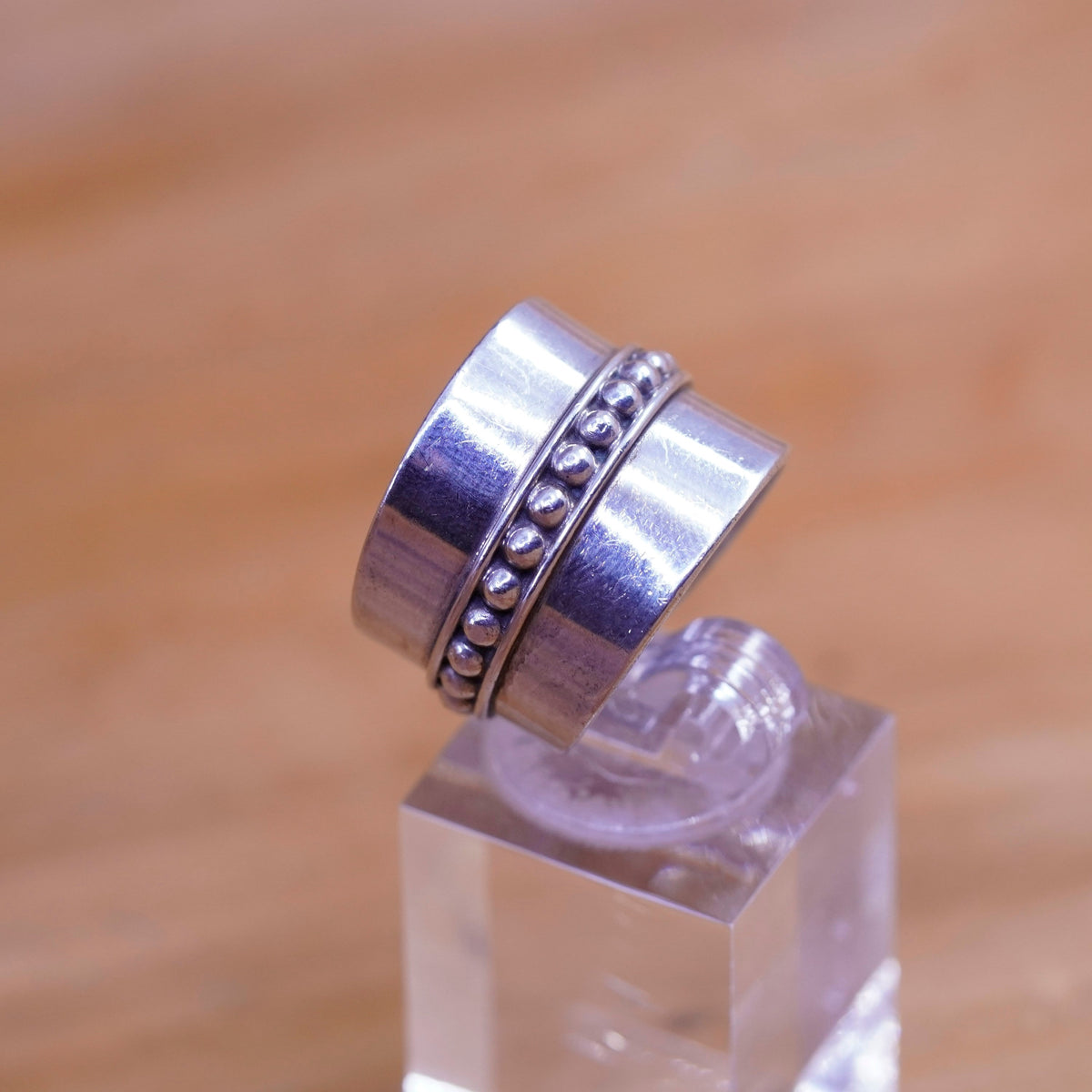 size 7, vintage Sterling silver handmade ring, 925 wide band with bead around