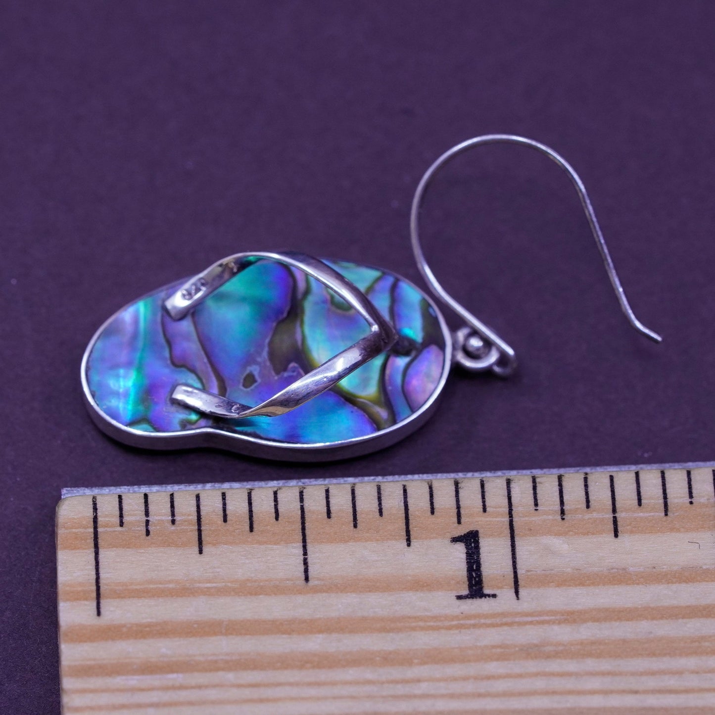 Vintage Sterling 925 silver handmade sandal flip flop earrings with abalone
