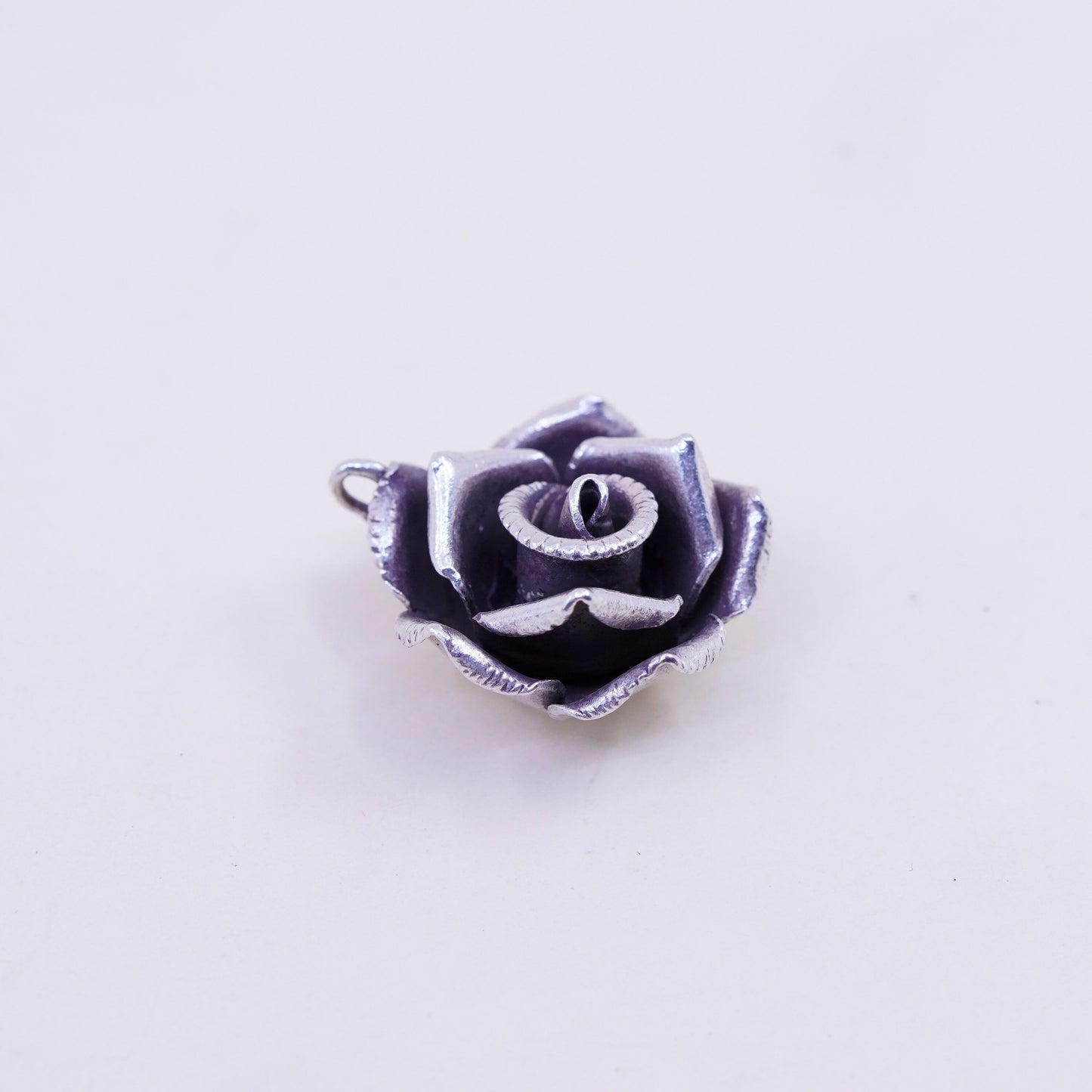 Vintage Mexico Sterling silver handmade pendant, 925 3D rose flower