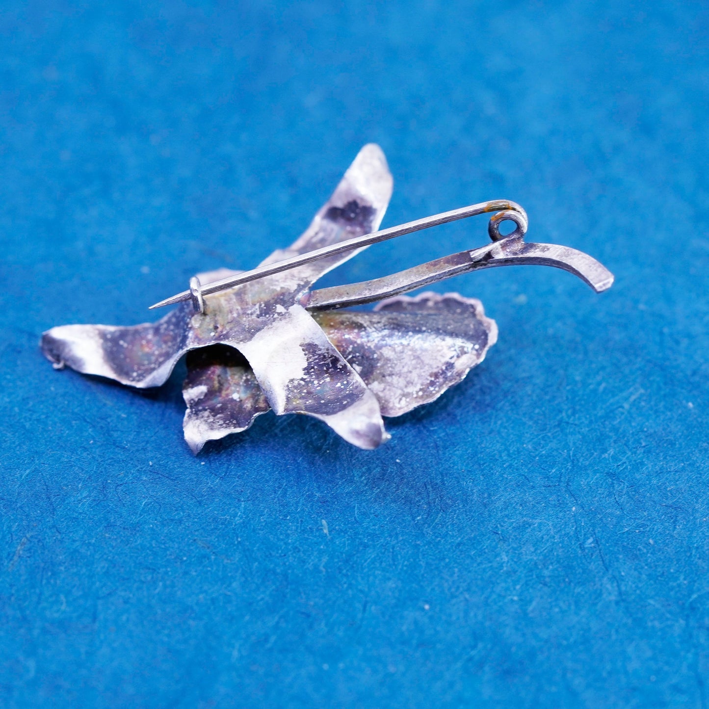 Vintage Mexico Sterling 925 Silver handmade Orchid Flower Brooch pin with pearl