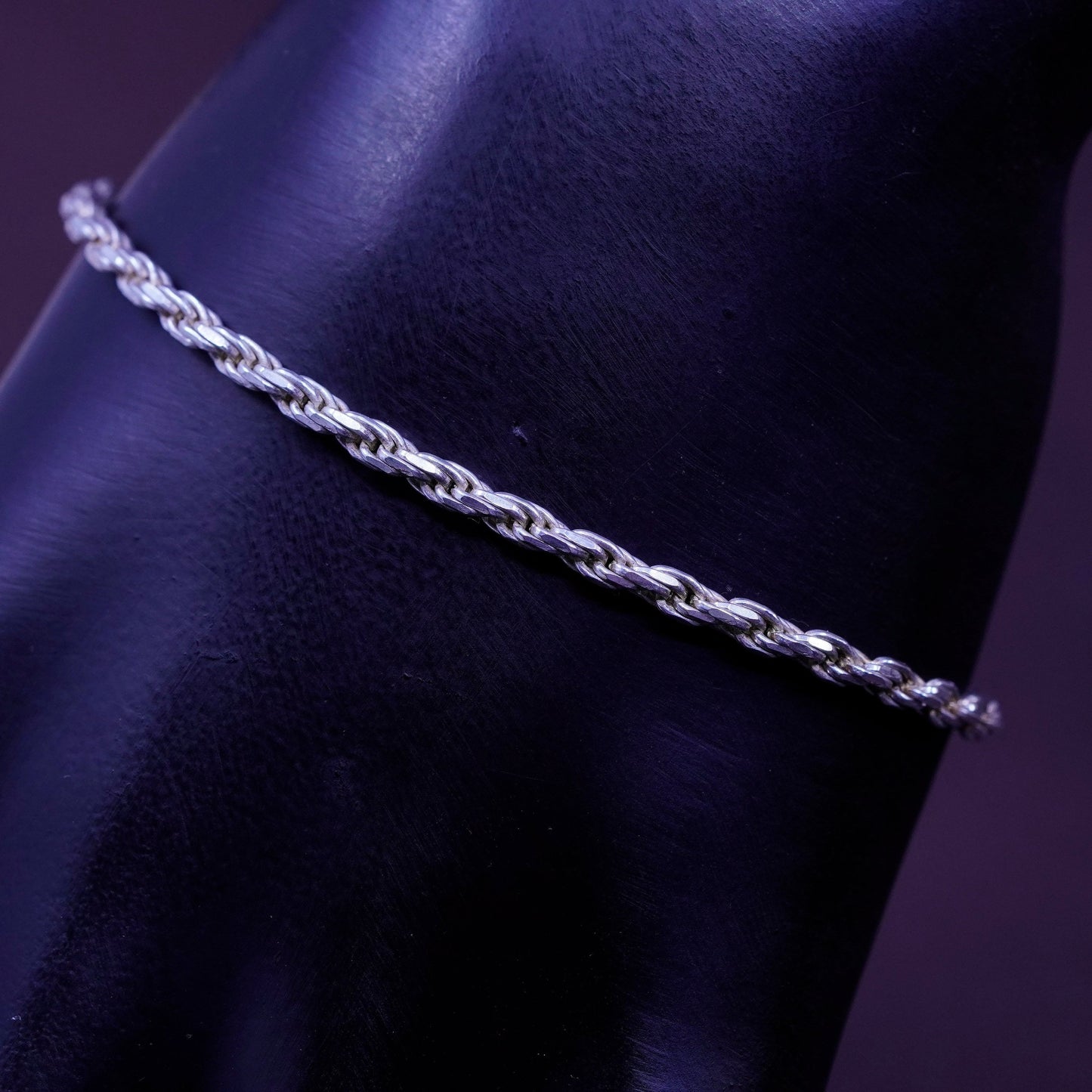 7”, 2.5mm, vintage Sterling silver diamond rope bracelet, Italy 925 chain
