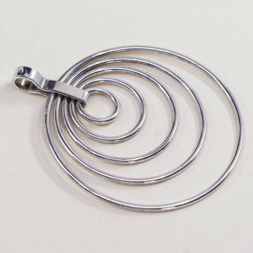 Vintage Sterling Silver Handmade Pendant, 925 Multi Circle Pendant