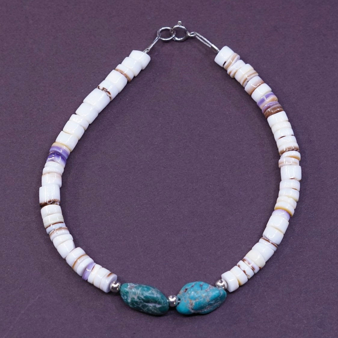 7.5", vtg Sterling silver handmade, turquoise beads bracelet