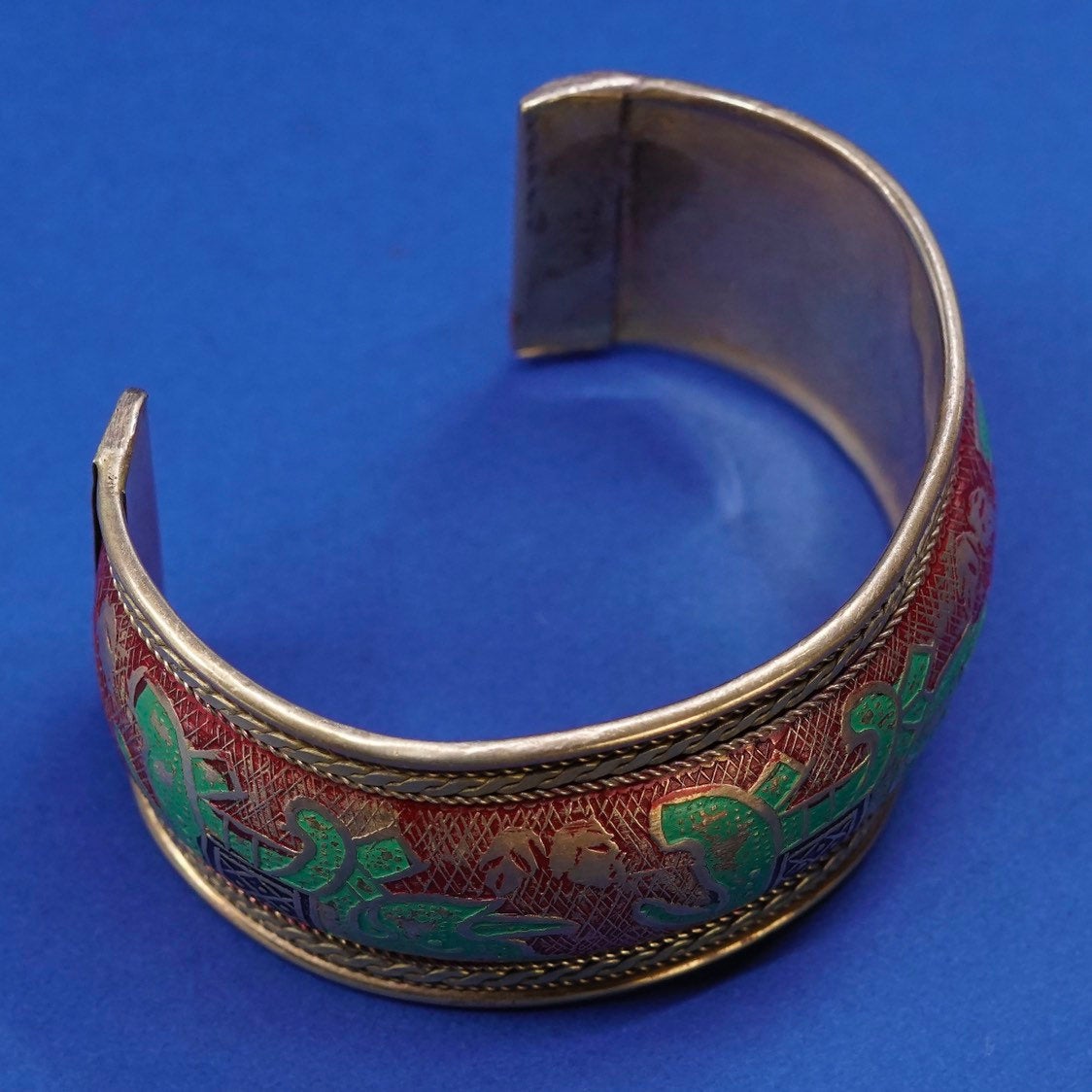 7.25”, vintage modern brass handmade bracelet, enamel cuff