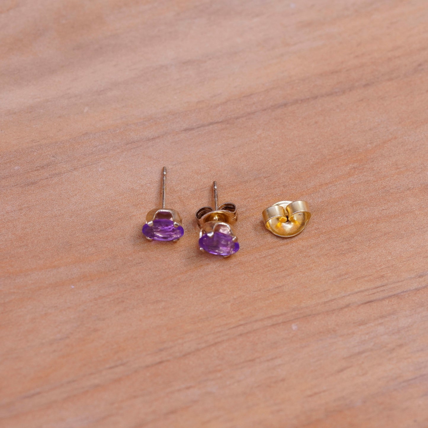 Vintage vermeil gold over Sterling 925 silver studs, amethyst earrings