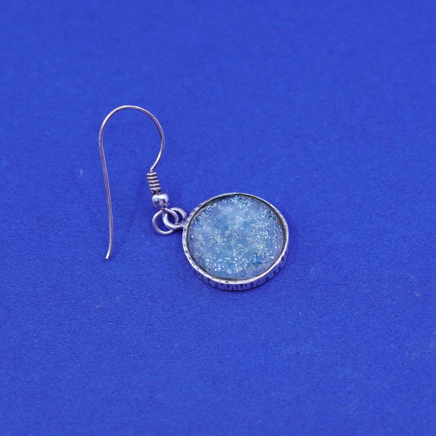 Vintage designer Sterling 925 silver handmade circle earrings with Roman glass
