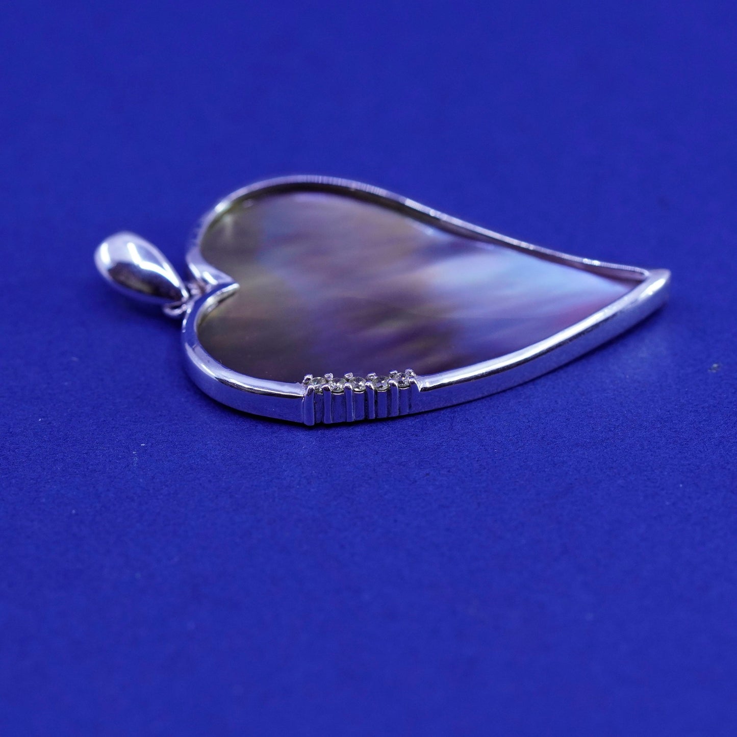 Vintage mexico Sterling silver handmade pendant, 925 heart abalone citrine