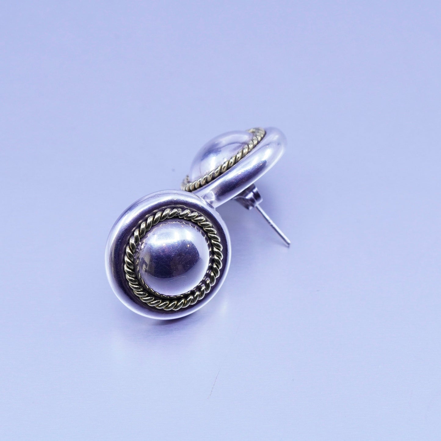Vintage Mexico Sterling 925 silver handmade studs earrings brass cable around