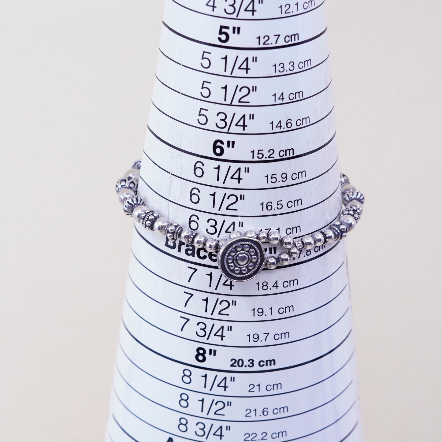 6.75”, Sterling 925 Silver filigree beads bracelet with name “Kaylie” cubes