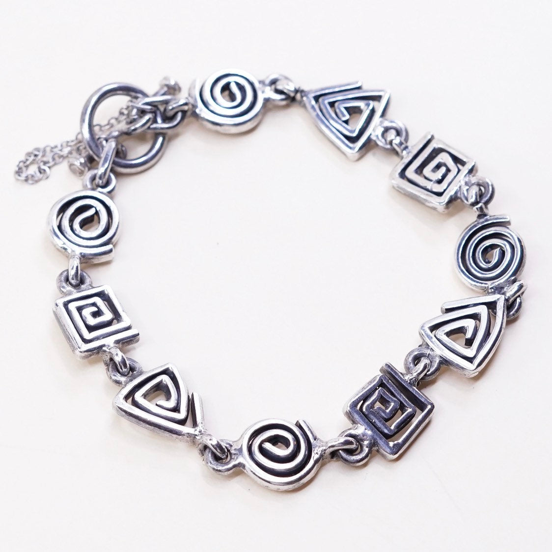 7", VTG sterling silver bracelet, italy 925 swirl link chain w/ toggle closure