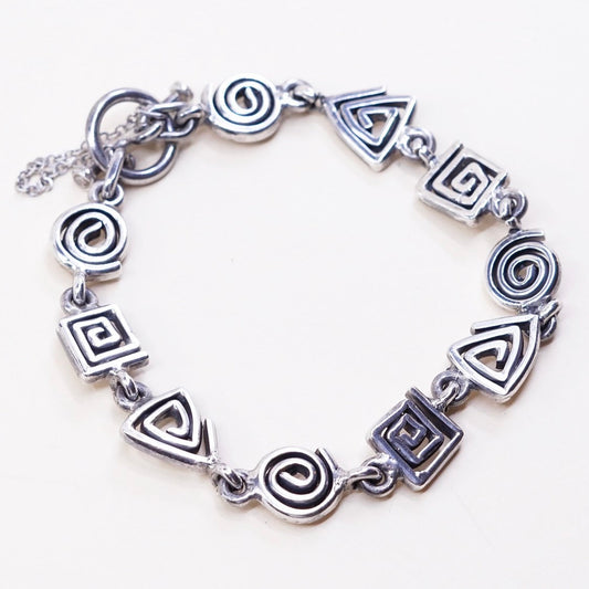 7", VTG sterling silver bracelet, italy 925 swirl link chain w/ toggle closure