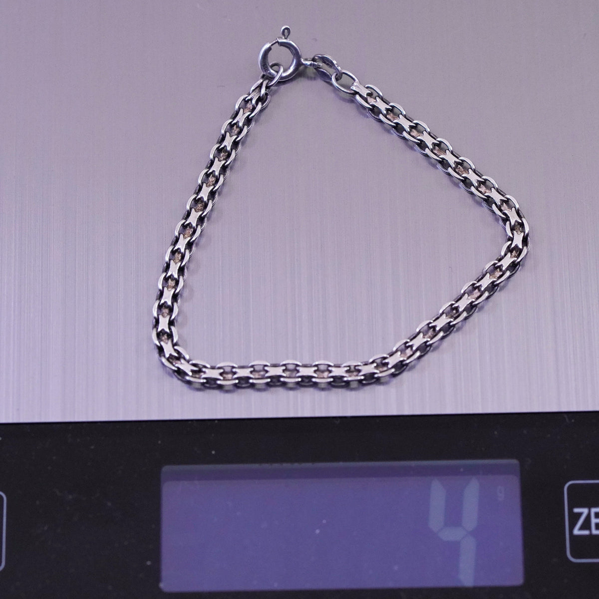 6.75”, 4mm, Vintage sterling 925 silver flatten curb bracelet