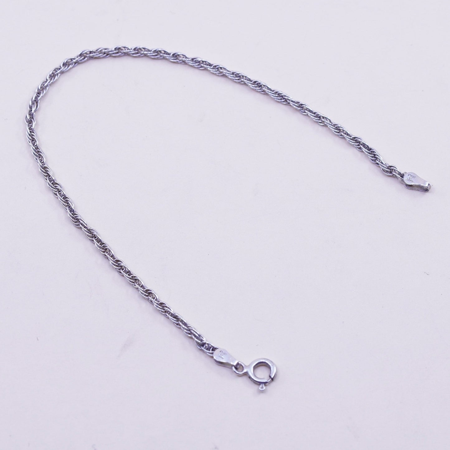 7.25”, 2mm, Vintage milor sterling 925 silver Italy rope chain bracelet