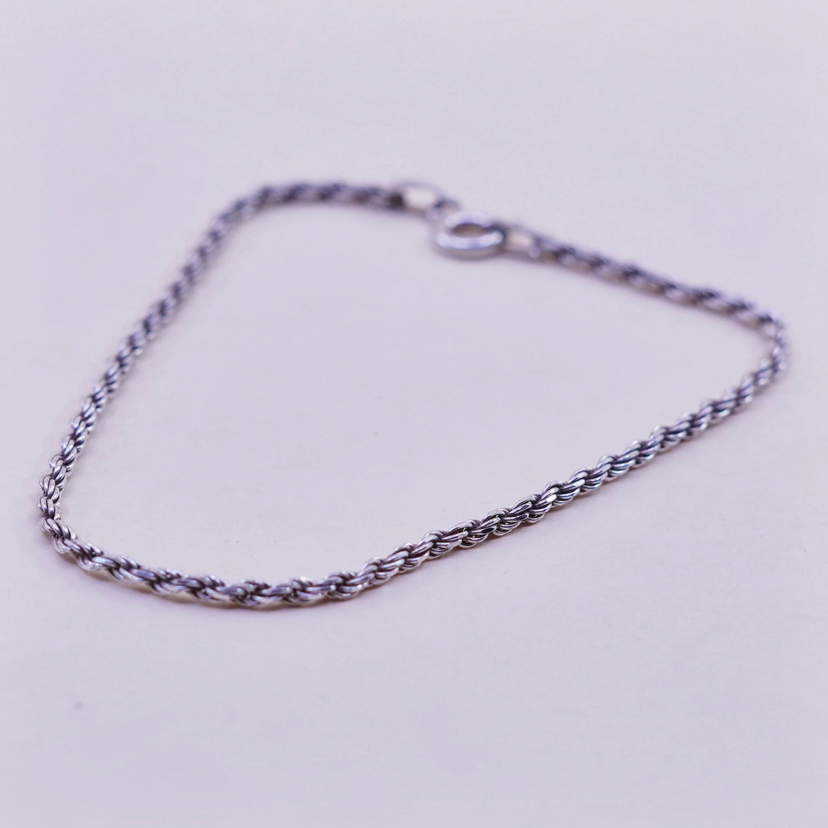 7.25”, 1.6mm, Vintage sterling silver bracelet, Italy made 925 rope chain