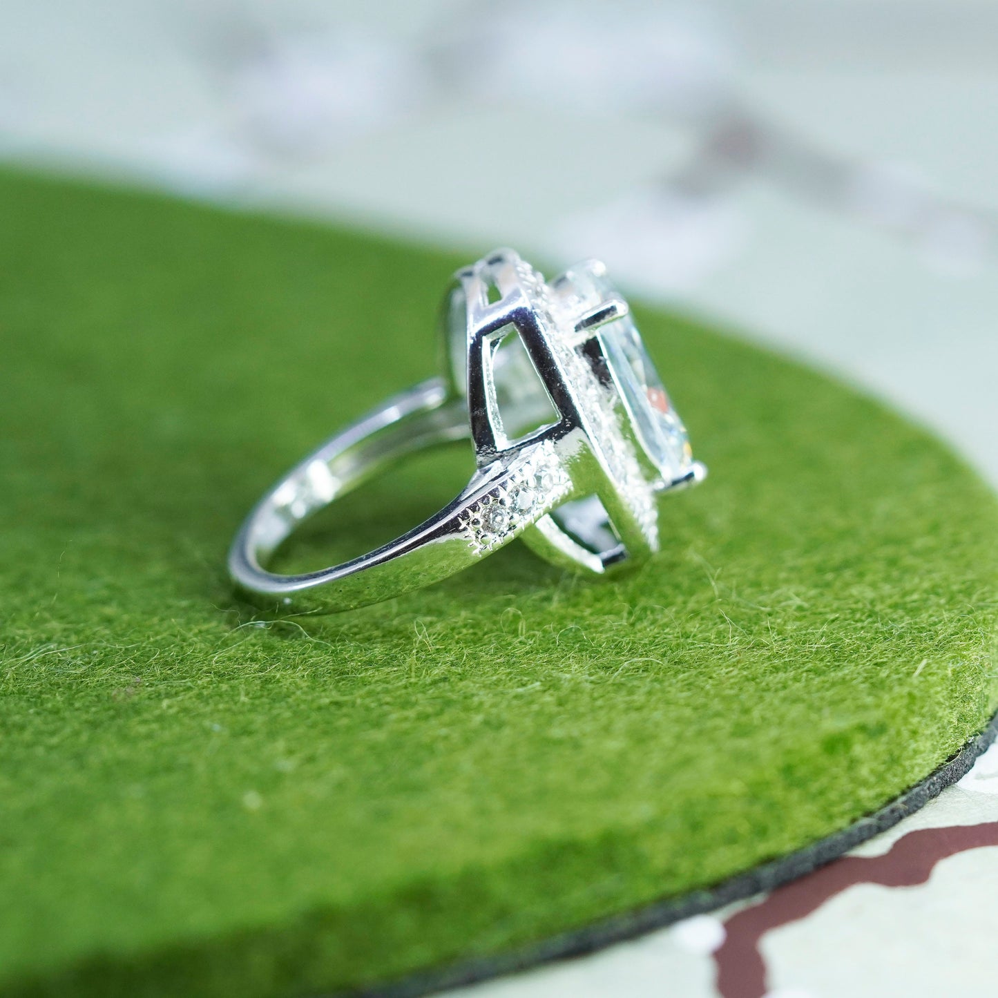 Size 6.25, vintage Sterling 925 silver with oval cz statement ring