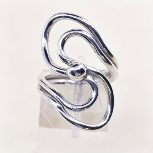 Sz 6, Vtg Sterling Silver Handmade Ring, 925 Silver Band W/ swirl N Bead