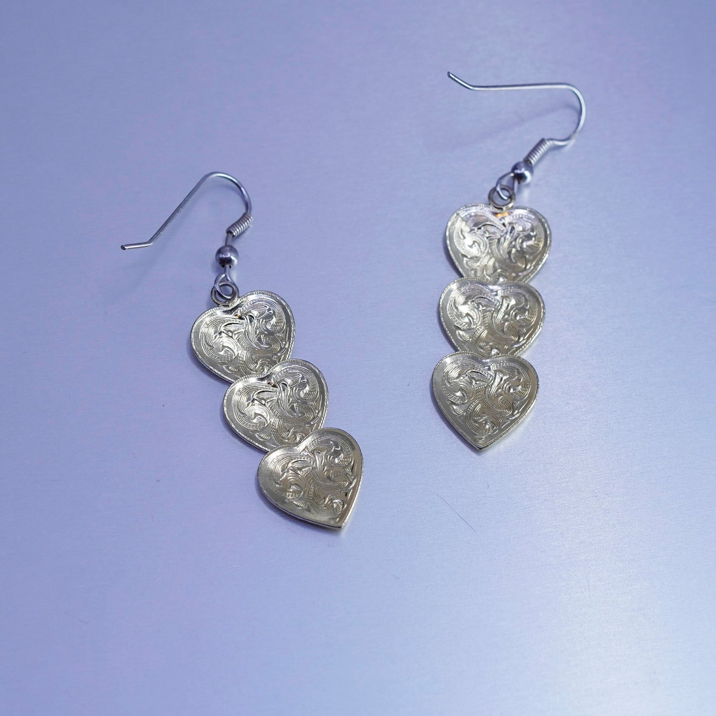 Vintage two tone Sterling 925 silver handmade earrings with textured hearts