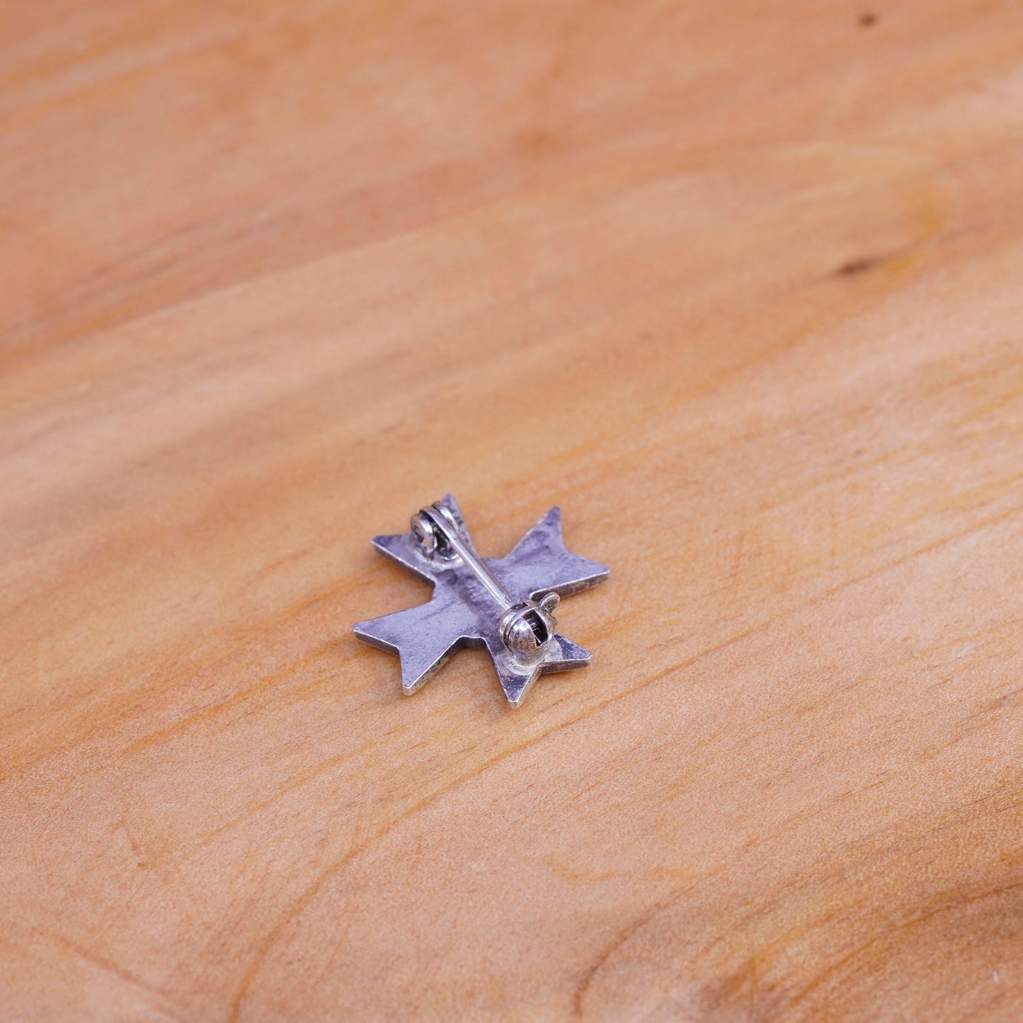 Vintage modern handmade matte sterling 925 silver cross brooch pin