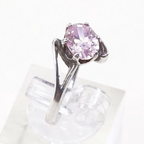 Sz 7.25, Sterling Silver Ring, 925 Silver Engagement Ring W/ pink Crystal