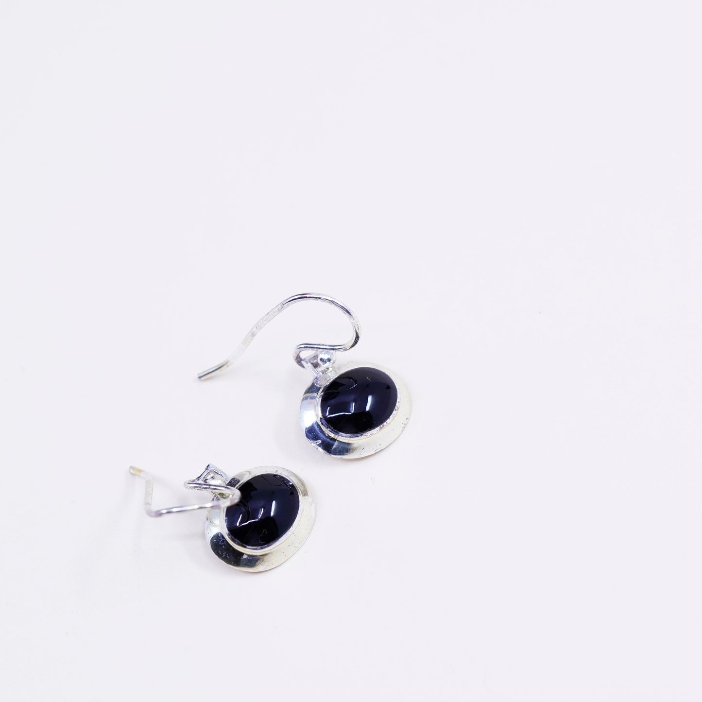 Vintage sterling 925 silver earrings, oval black onyx, handmade