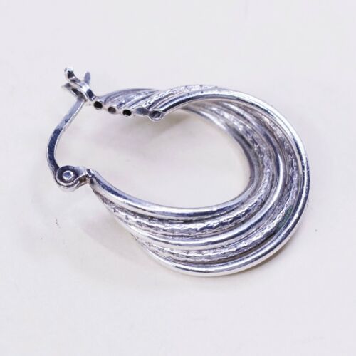 1”, Vtg Sterling Silver Handmade Hoops, Italy 925 Twisted earrings, Huggie