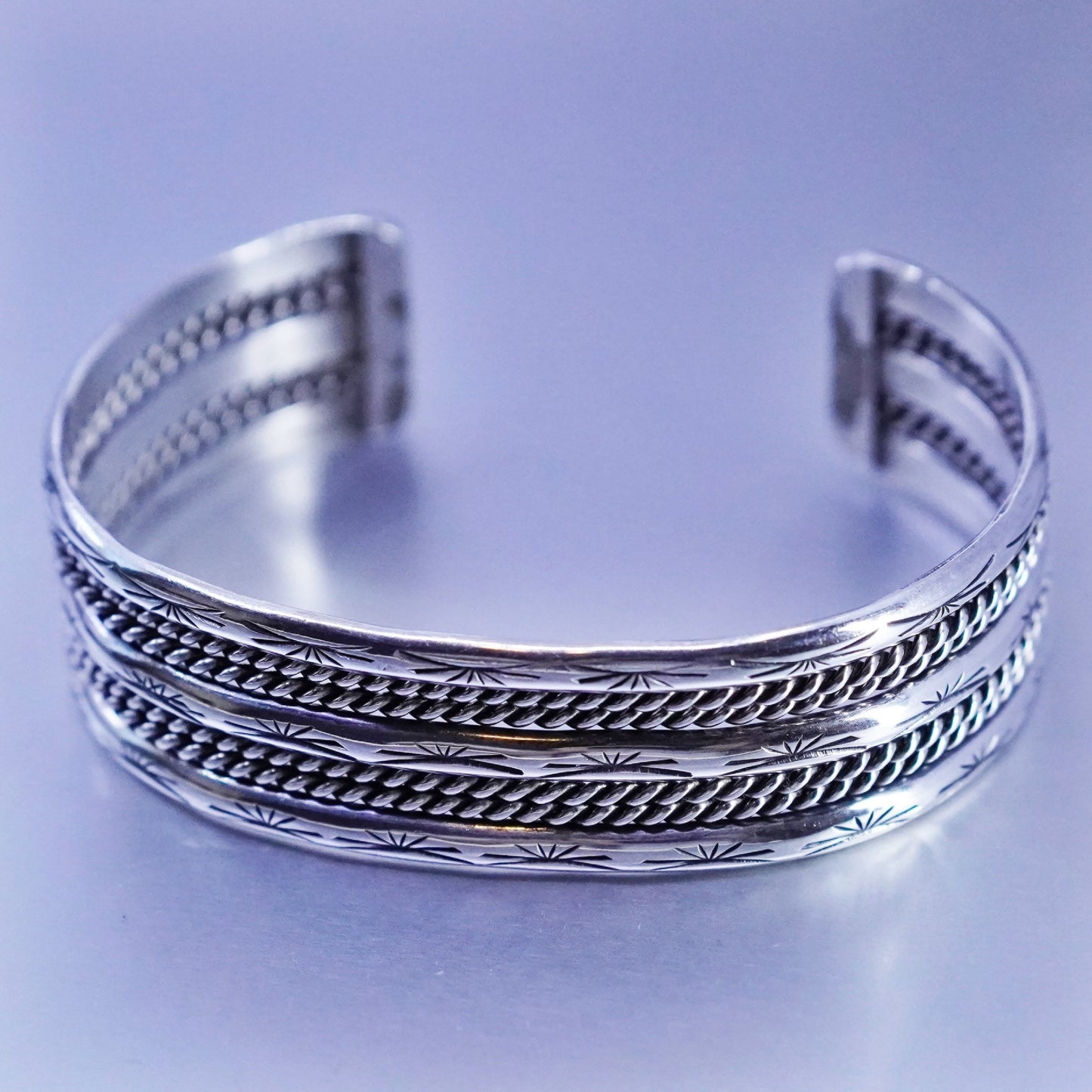7.25”, Native American Sterling 925 silver bracelet, twisted braided cable cuff