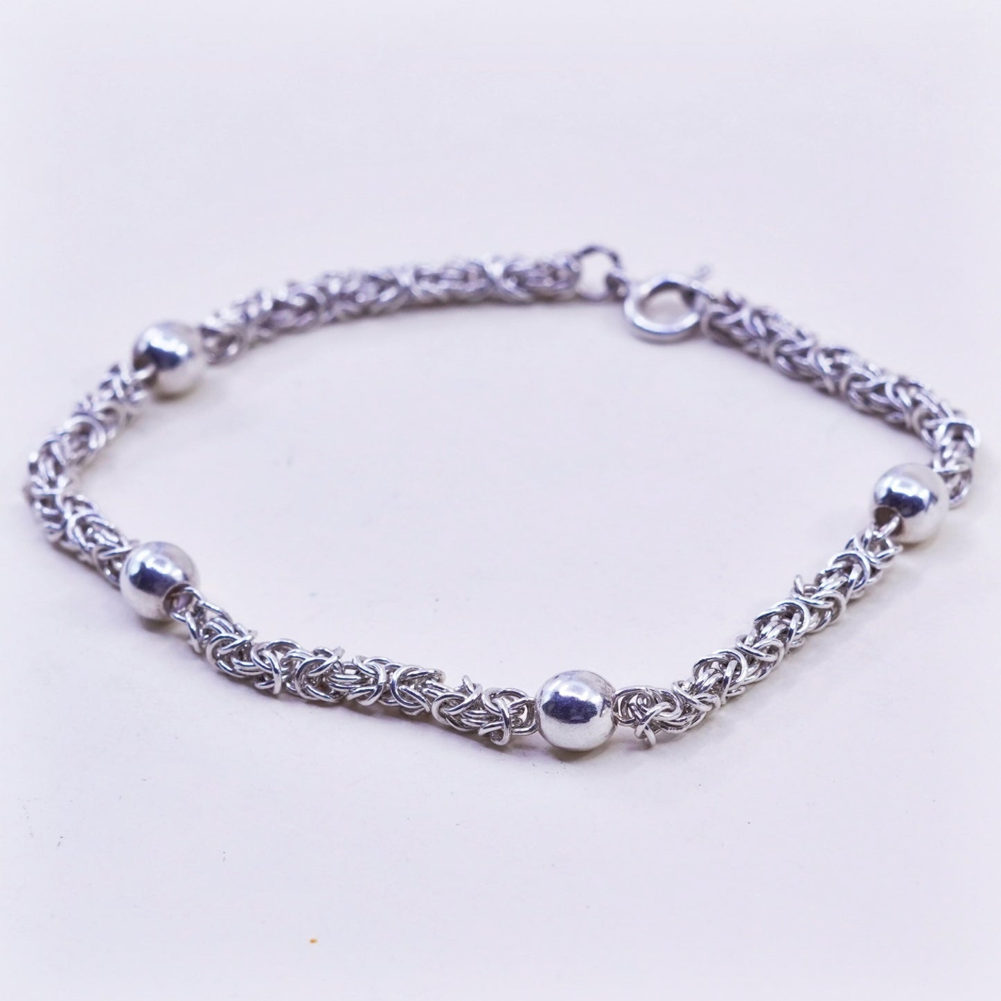 8”, vintage bold Sterling silver handmade bracelet, 925 Byzantine, birdcage