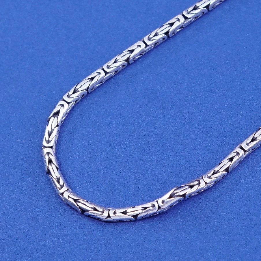 18”, sterling silver 925 handmade Bali birdcage Byzantine chain, men’s necklace