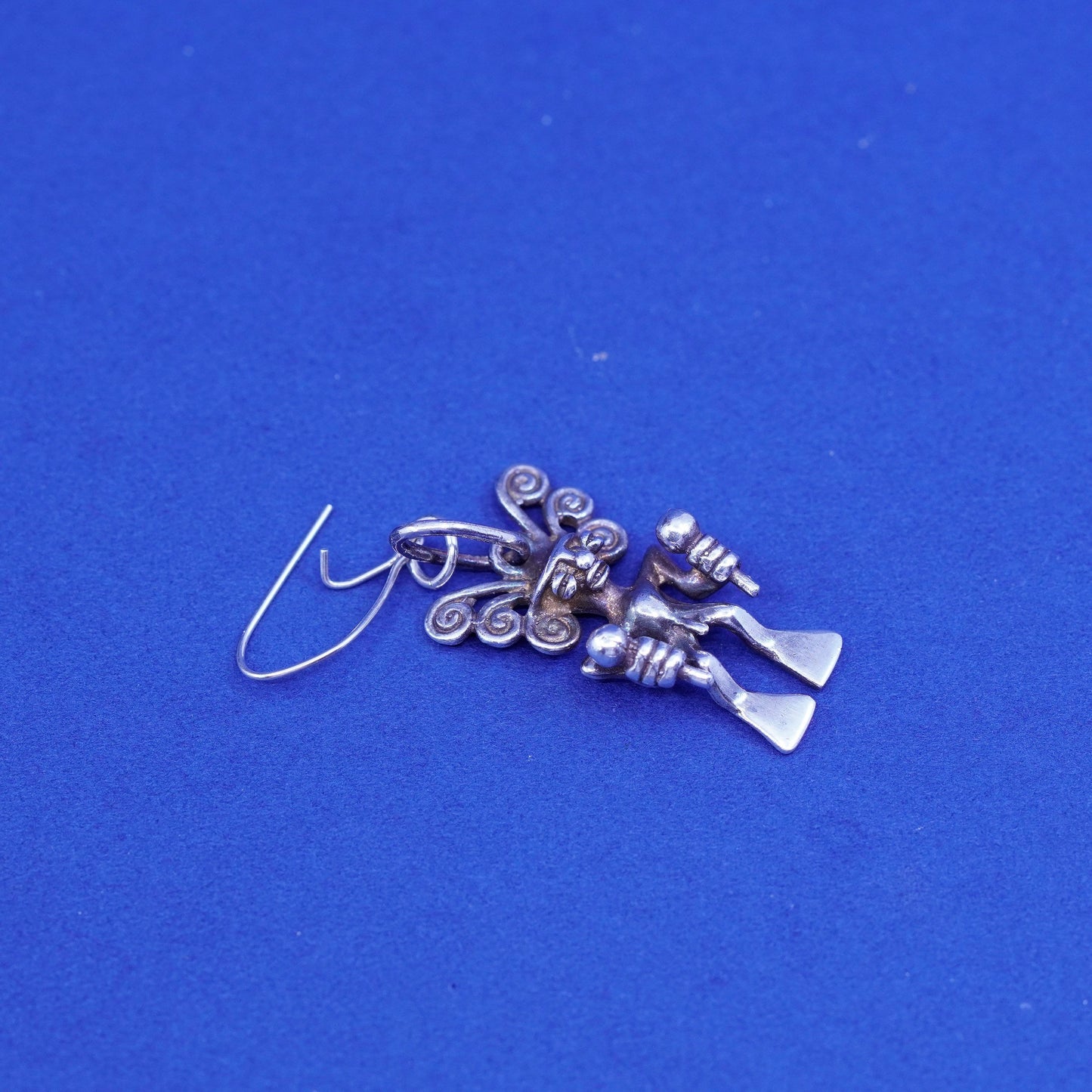 Vintage sterling silver handmade earrings, 950 filigree Peruvian god Incas