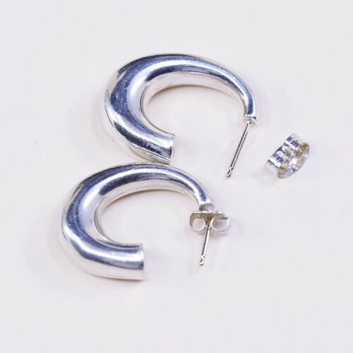 1”, vtg sterling silver handmade hoops, 925 bold huggie earrings