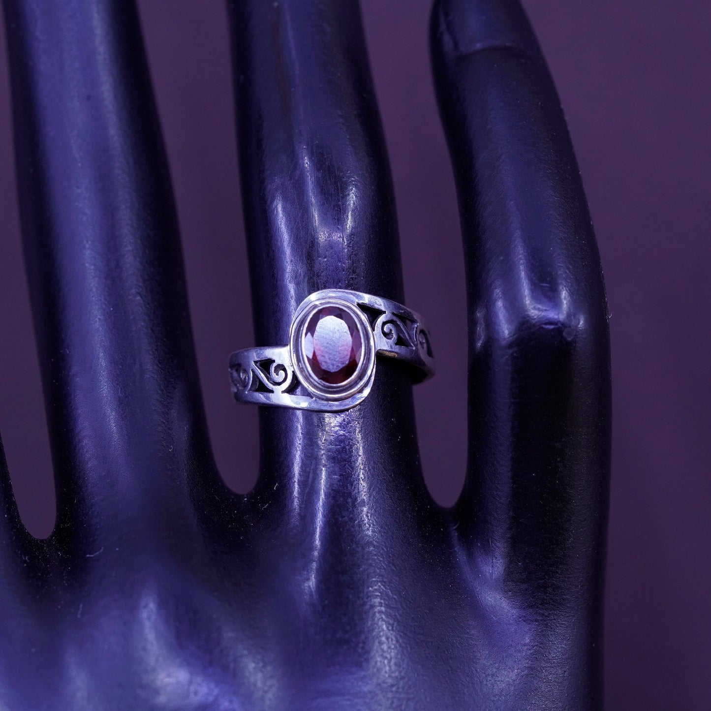 Size 5.5, size adjustable. vintage Sterling 925 silver ring with oval ruby