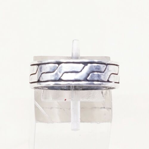 Size 8.25, Vtg Sterling Silver Handmade Ring 925 Band w Pattern Embossed