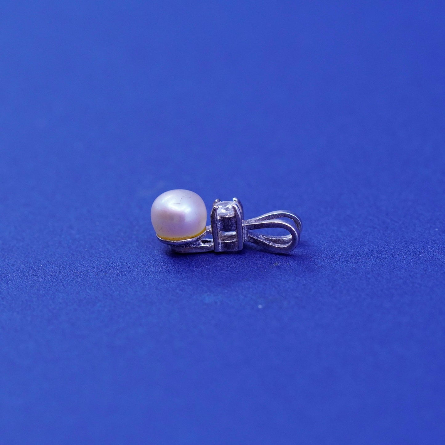 Vintage Sterling silver pendant, charm with pearl and crystal