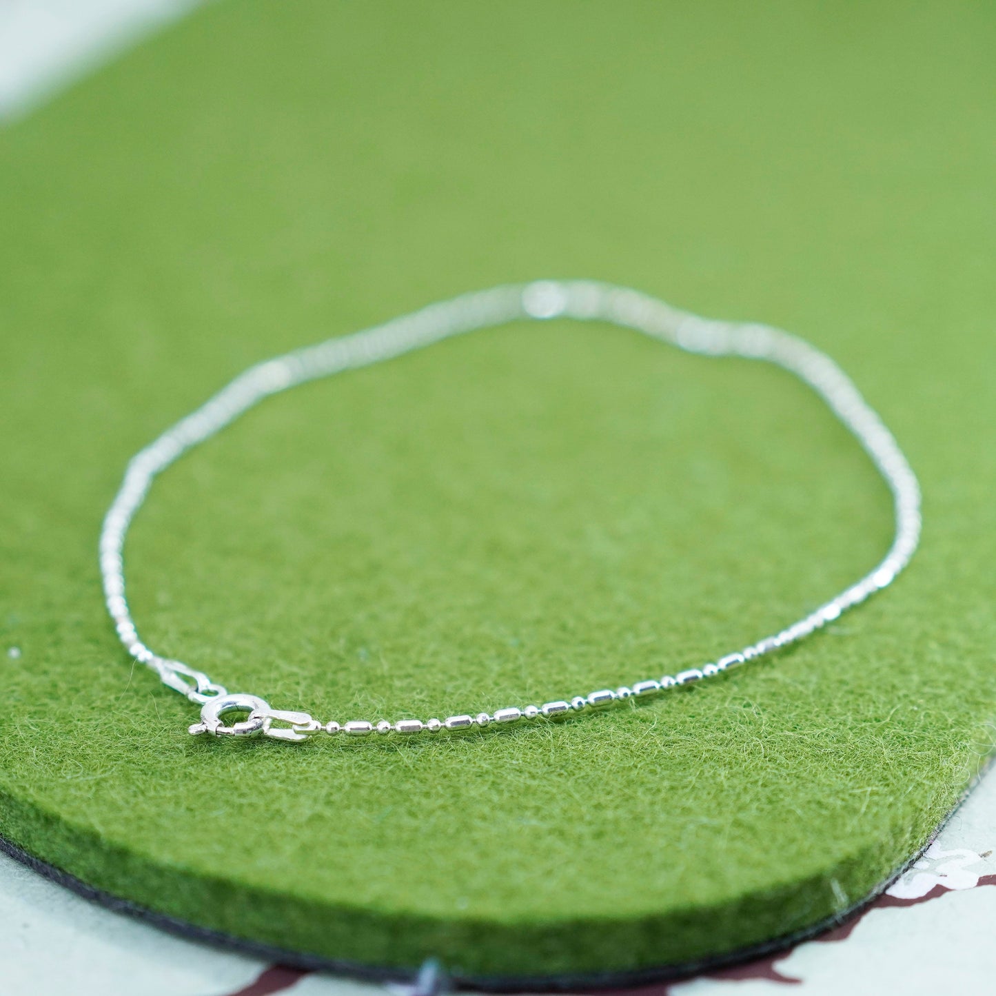 9.75”, Vintage Handmade sterling silver anklet, 925 beads chain