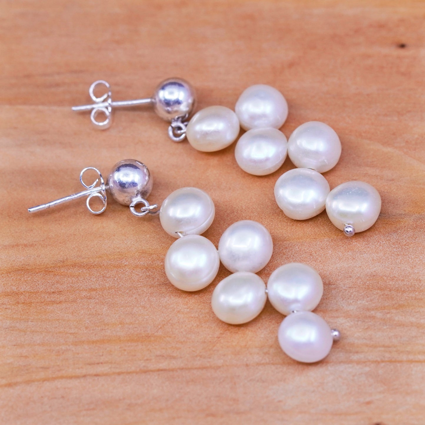 Sterling silver handmade earrings, 925 studs with pearl drops