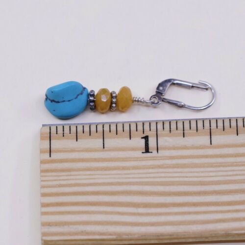 Vtg STERLING 925 SILVER Handmade earrings with Turquoise N Citrine Besdd