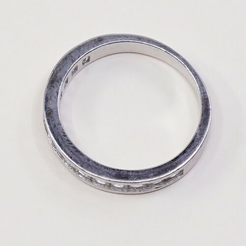 Sz 6.25, Vtg Sterling silver ring, 925 silver statement band w/ cz
