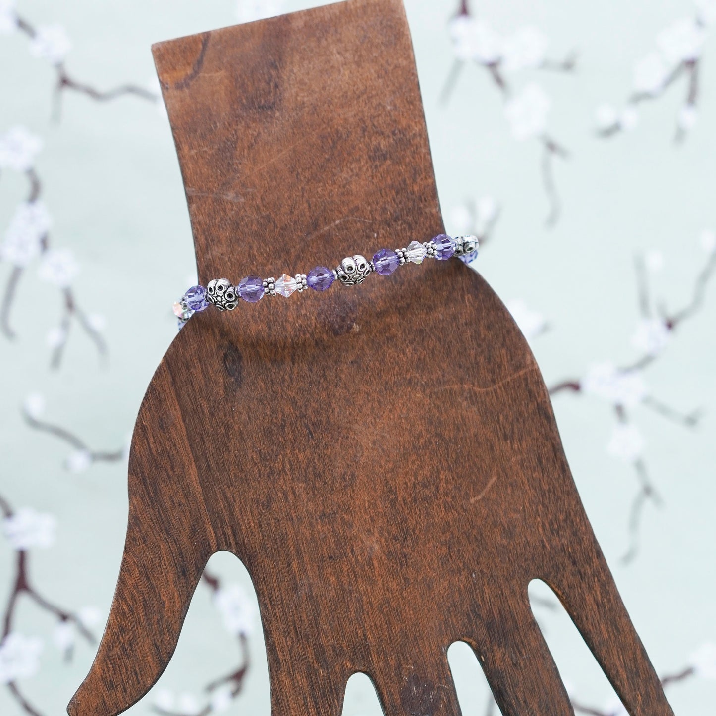 6.25” Vintage 925 Sterling silver handmade bracelet, amethyst beads