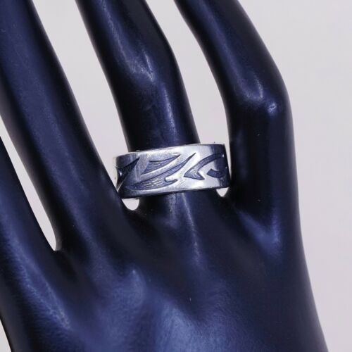 Size 10, Vtg Sterling Silver Handmade Texture Embossed Ring, Mexico 925 Band