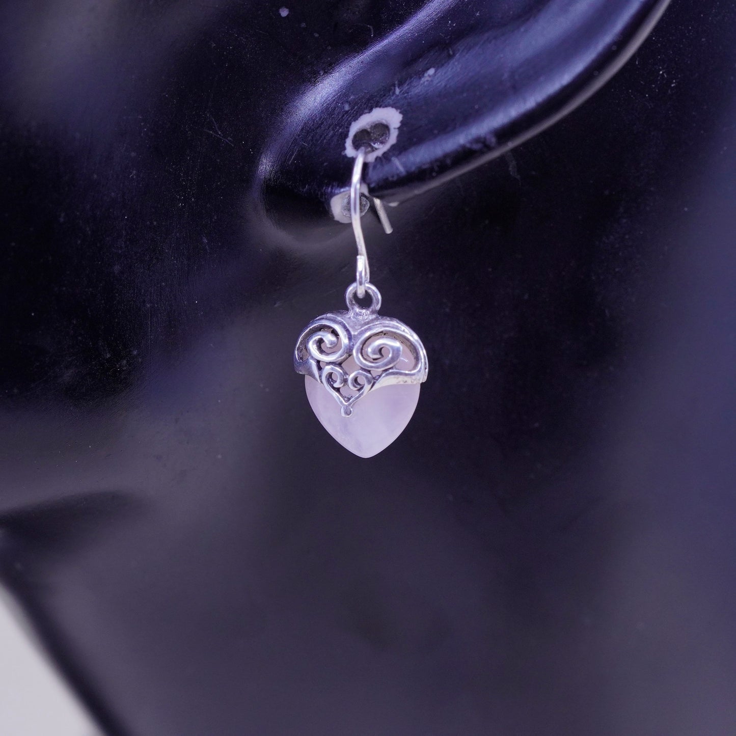 Vintage Sterling 925 silver handmade earrings, with heart quartz