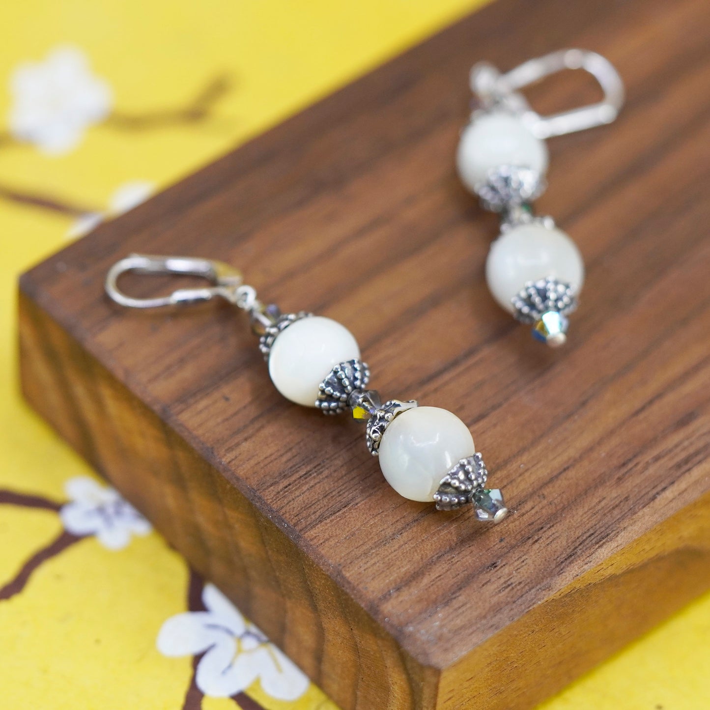 Vintage Sterling silver 925 handmade earrings with moonstone beads