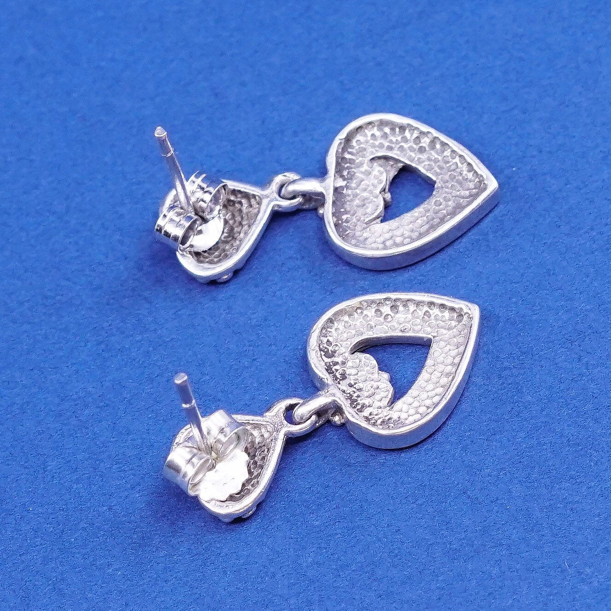 Sterling silver handmade earrings, 925 studs with heart Dangles N Beads